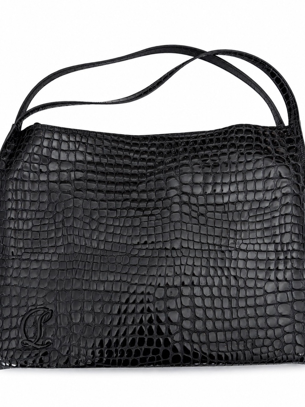 Christian Louboutin Black Croc-Embossed Shoulder Bag with Double Straps